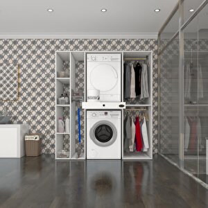 Kenzlife Çamaşır-kurutma Makinesi Dolabı Ve Giysi Dolabı Çekmeceli Hattab Sol Raf Beyaz 187x160x60  Banyo