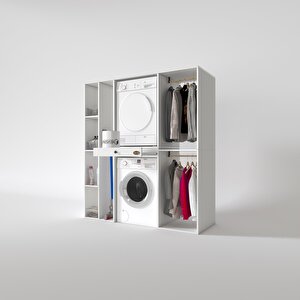Çamaşır-kurutma Makinesi Dolabı Ve Giysi Dolabı Çekmeceli Hattab Sol Raf Beyaz 187x160x60  Banyo