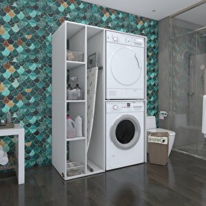 Çamaşır-kurutma Makinesi Dolabı Alyushamdf Sol Beyaz 180x120x60 % 100 Mdf Full Mdf Banyo Kapaksız Arkalıksız