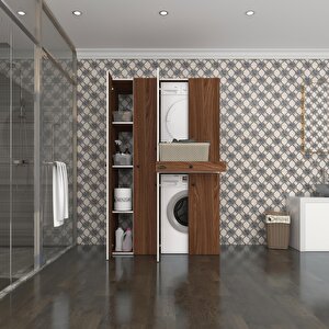 Kenzlife Çamaşır-kurutma Makinesi Dolabı Şahrur Sol Ceviz 187x120x60 Çekmeceli Banyo