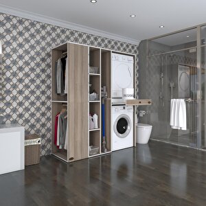 Çamaşır-kurutma Makinesi Dolabı Ve Giysi Dolabı Çekmeceli Attar Sol Crd 187*160*60  Banyo