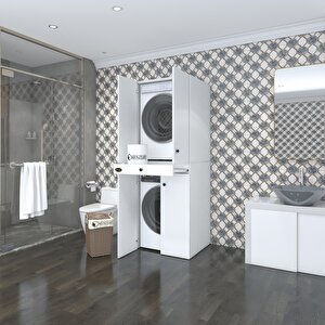 Kenzlife Çamaşır-kurutma Makinesi Dolabı El Kindi Beyaz 187x70x60 Çekmeceli Kapaklı Banyo