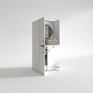 Çamaşır-kurutma Makinesi Dolabı El Kindi Beyaz 187x70x60 Çekmeceli Kapaklı Banyo