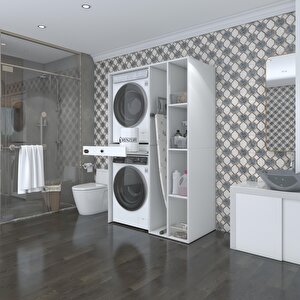 Çamaşır-kurutma Makinesi Dolabı Gutas Sağ Beyaz 187x120x60 Çekmeceli Banyo
