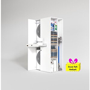 Çamaşır-kurutma Makinesi Dolabı Ahi Evran Sağ Beyaz 187x90x60 Çekmeceli + Tekli Duvar Rafı Hediye