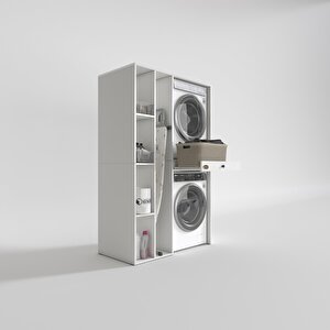 Çamaşır-kurutma Makinesi Dolabı Gutas Sol Beyaz 187x120x60 Çekmeceli % 100 Full Mdf