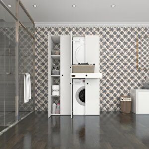 Çamaşır-kurutma Makinesi Dolabı Şahrurmdf Sol Byz 187*120*60 Çekmeceli % 100 Full Mdf
