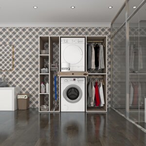 Çamaşır-kurutma Makinesi Dolabı Ve Giysi Dolabı Çekmeceli Hattab Sol Raf Crd 187x160x60  Banyo