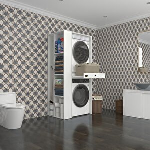 Çamaşır-kurutma Makinesi Dolabı Bacce Sol Beyaz 187x90x60 Çekmeceli Banyo