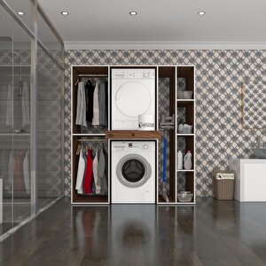 Kenzlife Çamaşır-kurutma Makinesi Dolabı Ve Giysi Dolabı Çekmeceli Hattab Sağ Raf Ceviz 187x160x60  Banyo
