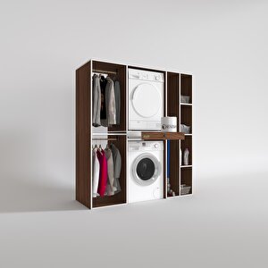 Çamaşır-kurutma Makinesi Dolabı Ve Giysi Dolabı Çekmeceli Hattab Sağ Raf Ceviz 187x160x60  Banyo