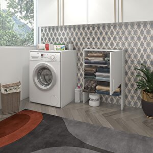 Çamaşır Makinesi Dolabı Iffe Lundbergmdf Beyaz 180x066x20 % 100 Mdf Full Mdf Banyo Kapaklı Arkalıksız