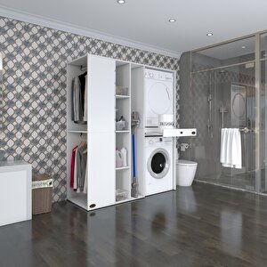 Çamaşır-kurutma Makinesi Dolabı Ve Giysi Dolabı Çekmeceli Attar Sol Byz 187*160*60  Banyo