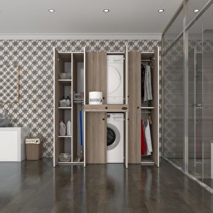 Çamaşır-kurutma Makinesi Dolabı Ve Giysi Dolabı Çekmeceli Ebuzer Sol Raf Crd 187*160*60  Banyo