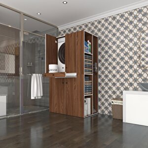 Kenzlife Çamaşır-kurutma Makinesi Dolabı Biruni Ceviz 187x110x60 Çekmeceli Raflı Banyo