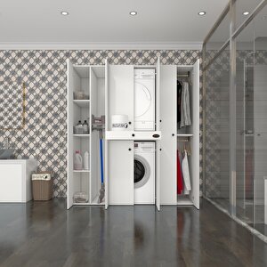 Çamaşır-kurutma Makinesi Dolabı Ve Giysi Dolabı Çekmeceli Ebuzermdf Sol Raf Byz 187*160*60  % 100 Full Mdf