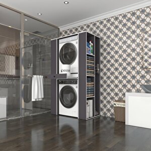 Çamaşır-kurutma Makinesi Dolabı Umare Gri 187*110*60 Çekmeceli Raflı Banyo