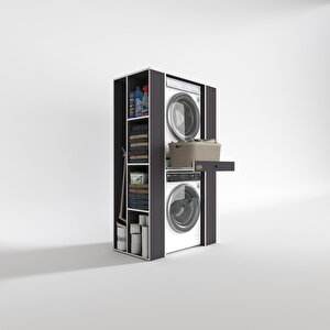 Çamaşır-kurutma Makinesi Dolabı Umare Gri 187*110*60 Çekmeceli Raflı Banyo