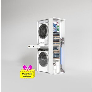 Çamaşır-kurutma Makinesi Dolabı Bacce Sağ Beyaz 187x90x60 Çekmeceli + Tekli Duvar Rafı Hediye