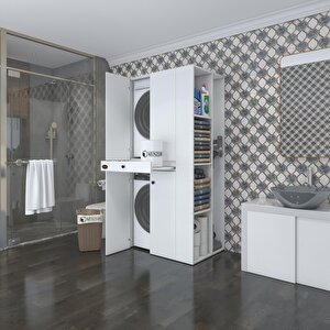 Kenzlife Çamaşır-kurutma Makinesi Dolabı Ahi Evran Sağ Beyaz 187x90x60 Çekmeceli Banyo