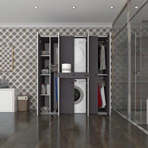 Kenzlife Çamaşır-kurutma Makinesi Dolabı Ve Giysi Dolabı Çekmeceli Ebuzer Sol Raf Gri 187x160x60  Banyo