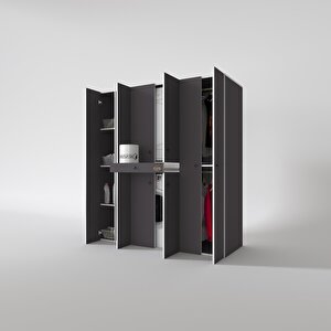 Çamaşır-kurutma Makinesi Dolabı Ve Giysi Dolabı Çekmeceli Ebuzer Sol Raf Gri 187*160*60  Banyo