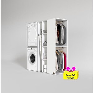 Kenzlife Çamaşır-kurutma Makinesi Dolabı Ve Giysi Dolabı Kazvini Sağ Beyaz 180x160x60  + Tekli Duvar Rafı Hediye