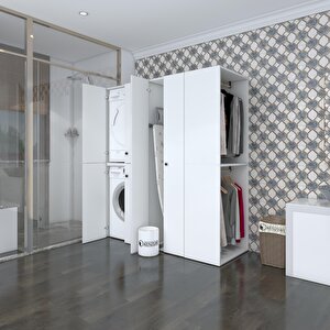 Çamaşır-kurutma Makinesi Dolabı Ve Giysi Dolabı Bistami Sağ Beyaz 180x160x60  Banyo