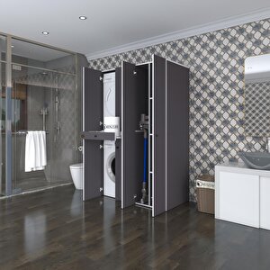 Çamaşır-kurutma Makinesi Dolabı Şahrur Sağ Gri 187*120*60 Çekmeceli Banyo