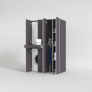 Çamaşır-kurutma Makinesi Dolabı Şahrur Sağ Gri 187*120*60 Çekmeceli Banyo
