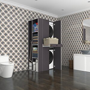 Çamaşır-kurutma Makinesi Dolabı Ahi Evran Sol Gri 187*090*60 Çekmeceli Banyo