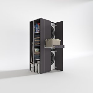 Çamaşır-kurutma Makinesi Dolabı Ahi Evran Sol Gri 187*090*60 Çekmeceli Banyo