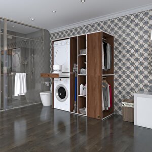 Çamaşır-kurutma Makinesi Dolabı Ve Giysi Dolabı Çekmeceli Attar Sağ Ceviz 187x160x60  Banyo