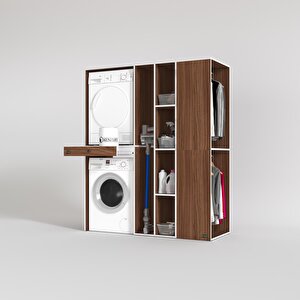 Çamaşır-kurutma Makinesi Dolabı Ve Giysi Dolabı Çekmeceli Attar Sağ Ceviz 187x160x60  Banyo