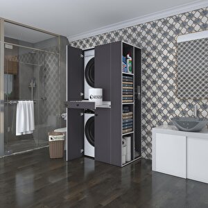 Çamaşır-kurutma Makinesi Dolabı Ahi Evran Sağ Gri 187x90x60 Çekmeceli Banyo