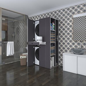 Çamaşır-kurutma Makinesi Dolabı Ahi Evran Sağ Gri 187*090*60 Çekmeceli Banyo