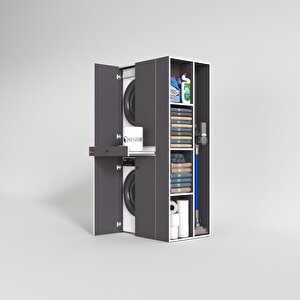 Çamaşır-kurutma Makinesi Dolabı Ahi Evran Sağ Gri 187*090*60 Çekmeceli Banyo