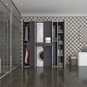 Çamaşır-kurutma Makinesi Dolabı Ve Giysi Dolabı Çekmeceli Ebuzer Sağ Raf Gri 187*160*60  Banyo