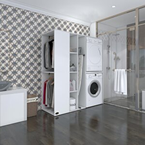 Çamaşır-kurutma Makinesi Dolabı Ve Giysi Dolabı Kazvini Sol Beyaz 180x160x60  Banyo