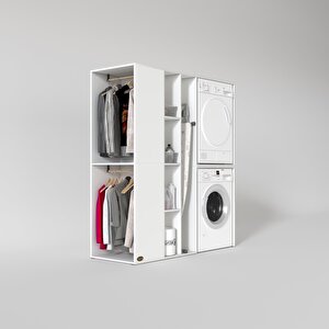 Çamaşır-kurutma Makinesi Dolabı Ve Giysi Dolabı Kazvini Sol Beyaz 180x160x60  Banyo
