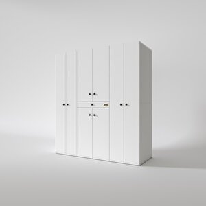 Çamaşır-kurutma Makinesi Dolabı Ve Giysi Dolabı Çekmeceli Ebuzer Sol Raf Beyaz 187x160x60  Banyo