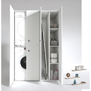 Çamaşır-kurutma Makinesi Dolabı Kapaklı Yaromira Beyaz + Debernuş Duvar Rafı Hediyeli