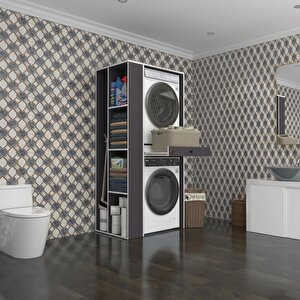 Çamaşır-kurutma Makinesi Dolabı Bacce Sol Gri 187*090*60 Çekmeceli Banyo