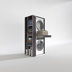 Çamaşır-kurutma Makinesi Dolabı Bacce Sol Gri 187*090*60 Çekmeceli Banyo