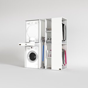 Kenzlife Çamaşır-kurutma Makinesi Dolabı Ve Giysi Dolabı Çekmeceli Attar Sağ Beyaz 187x160x60  % 100 Full Mdf