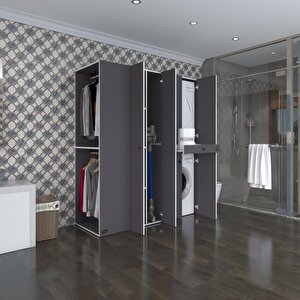 Çamaşır-kurutma Makinesi Dolabı Ve Giysi Dolabı Çekmeceli Eşari Sol Gri 187*160*60  Banyo