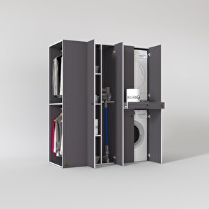 Çamaşır-kurutma Makinesi Dolabı Ve Giysi Dolabı Çekmeceli Eşari Sol Gri 187*160*60  Banyo