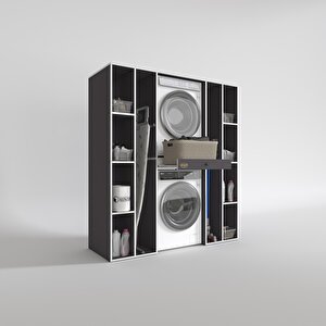 Çamaşır-kurutma Makinesi Dolabı Sadra Gri 187x170x60 Çekmeceli Raflı Banyo