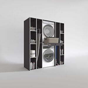 Çamaşır-kurutma Makinesi Dolabı Sadra Gri 187*170*60 Çekmeceli Raflı Banyo