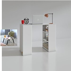 Bilgisayar Çalışma Masası Venüs Beyaz Ofis Sekreter + Tankutay Laptop Sehpası Hediyeli